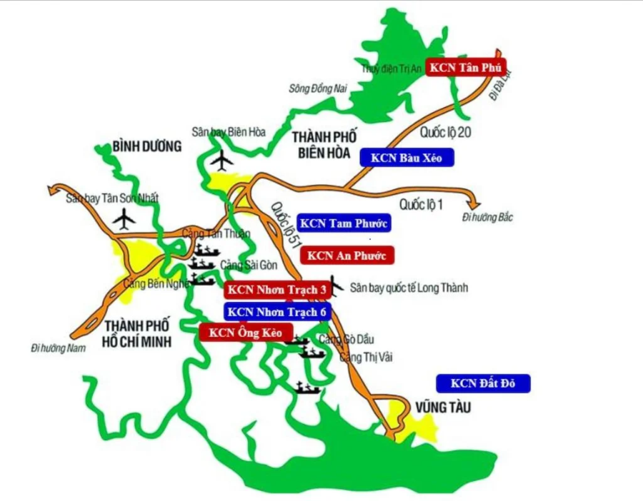 Khu Công nghiệp An Phước - Đồng Nai 2 Khu Công nghiệp An Phước - Đồng Nai nằm tại xã An Phước, khu vực tập trung nhiều dự án công nghiệp và hạ tầng giao thông quan trọng của Đồng Nai