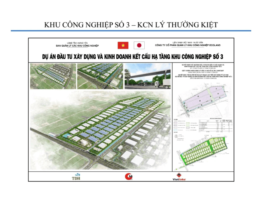 Khu công nghiệp số 3 Hưng Yên 3 Khu công nghiệp số 3 Hưng Yên được đầu tư hạ tầng đồng bộ theo tiêu chuẩn hiện đại
