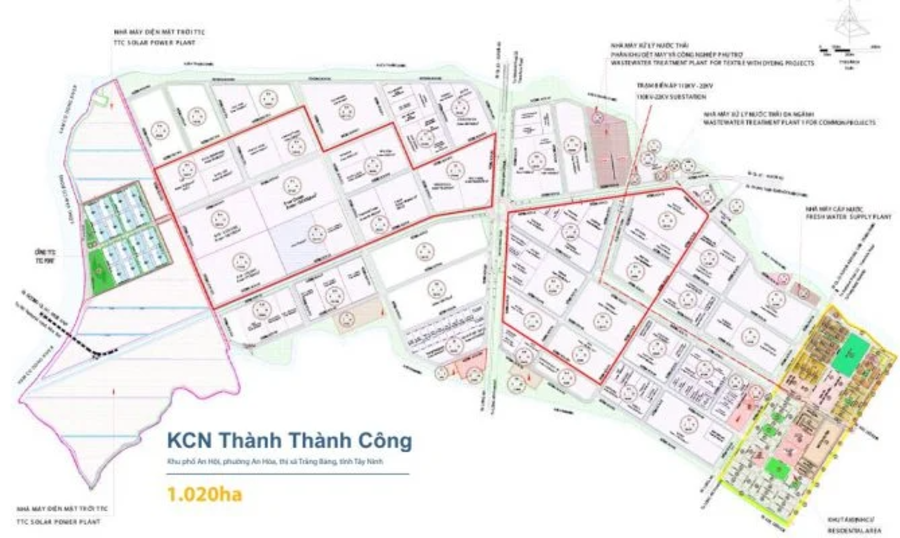 Khu công nghiệp Thành Thành Công - Tây Ninh 2 Khu công nghiệp Thành Thành Công - Tây Ninh nằm gần Quốc lộ 22 và trên hành lang kết nối Thành phố Hồ Chí Minh